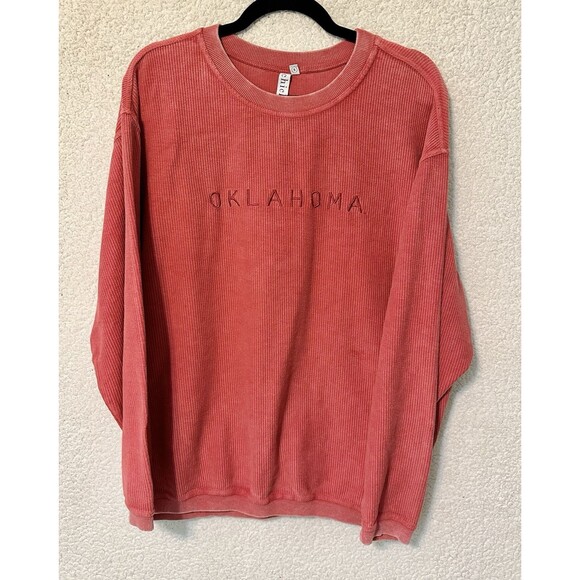 Chicka-d Ribbed Corded Crop Top Boxy‎ Pullover Red Oklahoma  Size S - Picture 6 of 14